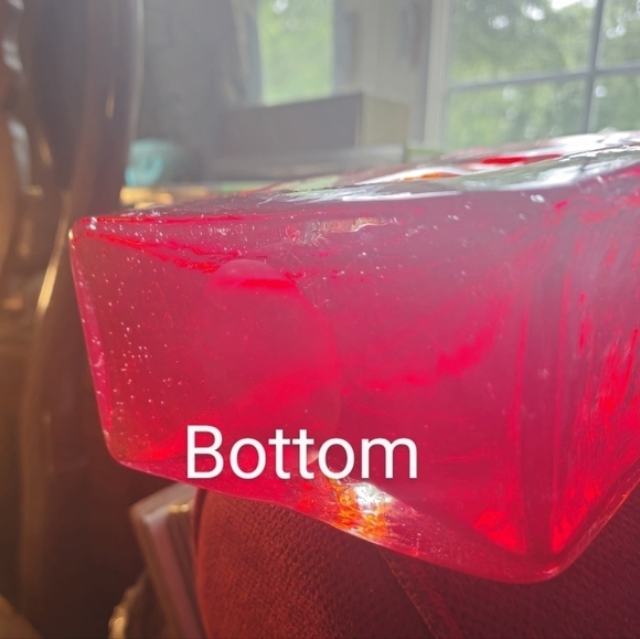 10"H VTG RED Hand Blown Abstract Hole Glass Vase - Air Bubbles - Rare Piece - Picture 7 of 7